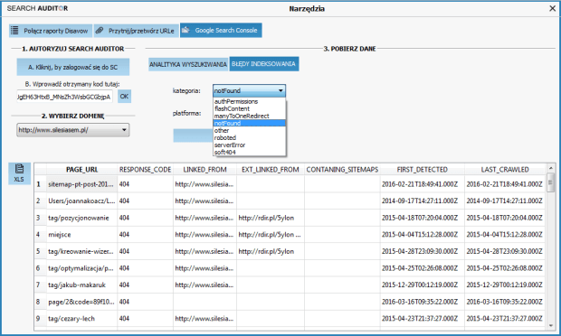 Błędy indeksowania w Clusteric Search Auditor