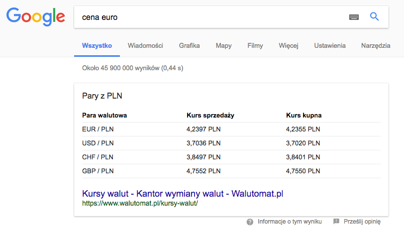 cena euro - Przykład 4