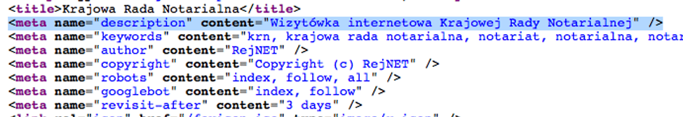 Opis strony internetowej - HTML