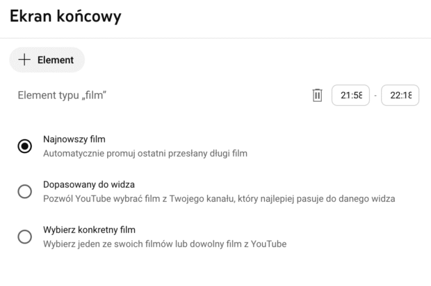 Ekran końcowy Youtube